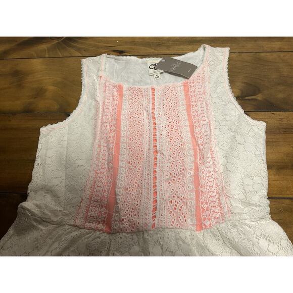 Anthropologie One September Lined Lace Embroidered Tank Top White Orange M NWT - Picture 3 of 9